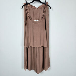 Lunya Womens Silk Pajama Set Medium Brown Cami Top Wide Leg Pants Luxury Lounge